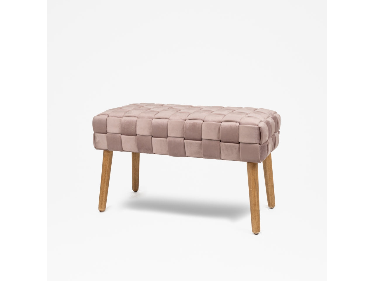 Panca in velluto rosa antico contemporaneo con intreccio e piedi in legno 76x37x45 cm-  Silani