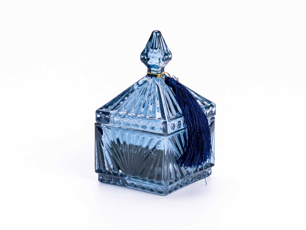 Cofanetto in vetro blu classico con pendaglio 6,4x11 cm - Silani