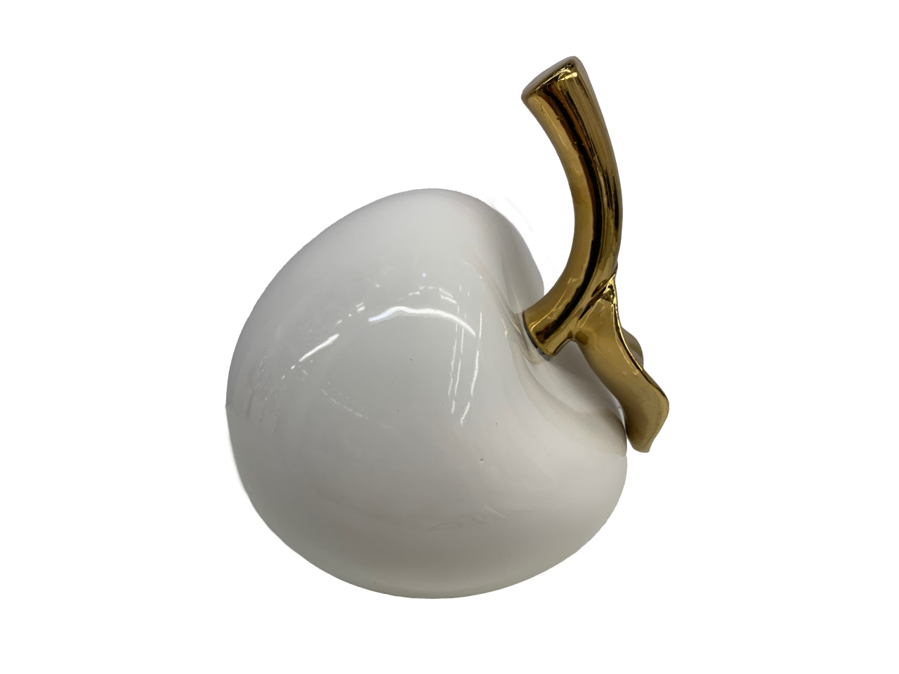 Mela decorativa in ceramica contemporaneo bianco lucido con gambo oro lucido 25x23x29,5 cm - Casa Milano