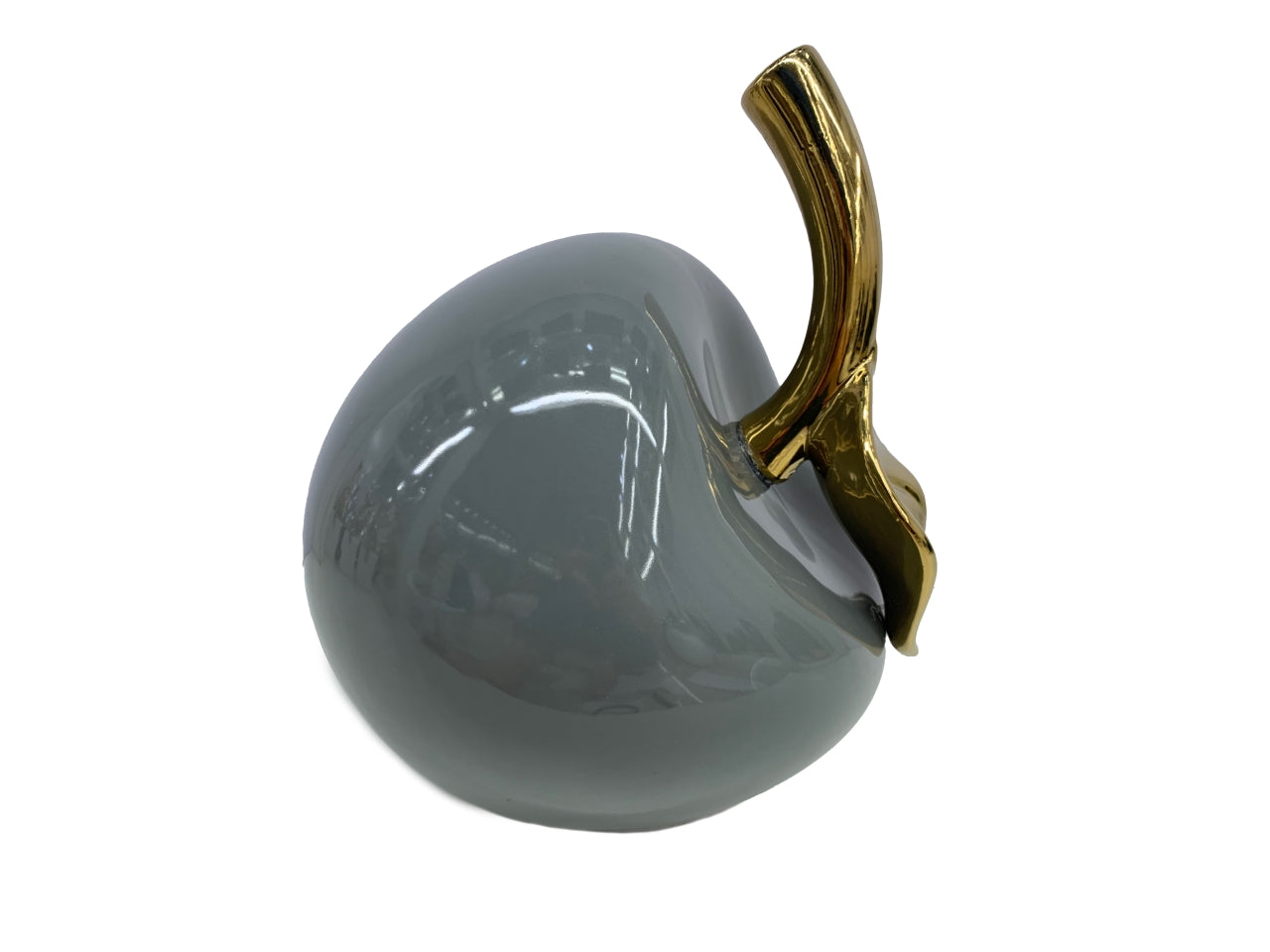 Mela decorativa in ceramica contemporaneo grigio lucido con gambo oro lucido 25x23x29,5 cm - Casa Milano