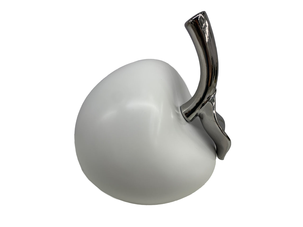 Mela decorativa in ceramica contemporaneo bianco opaco con gambo argentato lucido 25x23x29,5 cm - Casa Milano
