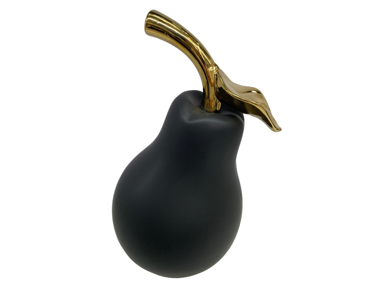 Pera decorativa in ceramica nera opaca con gambo dorato 28x24x42 cm - Casa Milano
