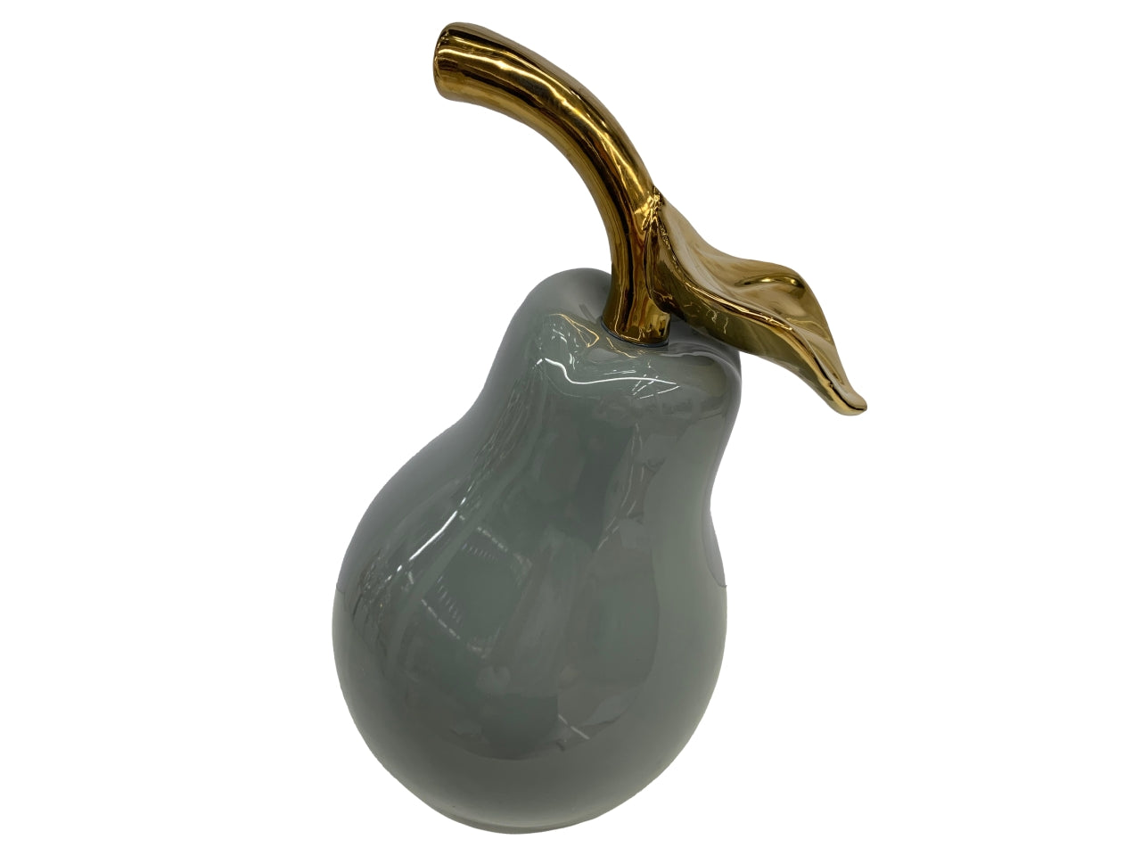 Pera decorativa in ceramica grigia lucida con gambo dorato 29x24x41 cm - MMZ