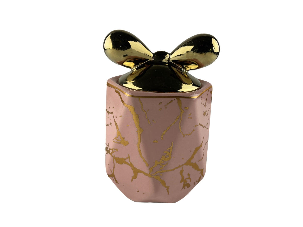 Barattolo decorativo in porcellana rosa effetto marmorizzato oro con tappo fiocco oro da 2700 ml - Casa Milano