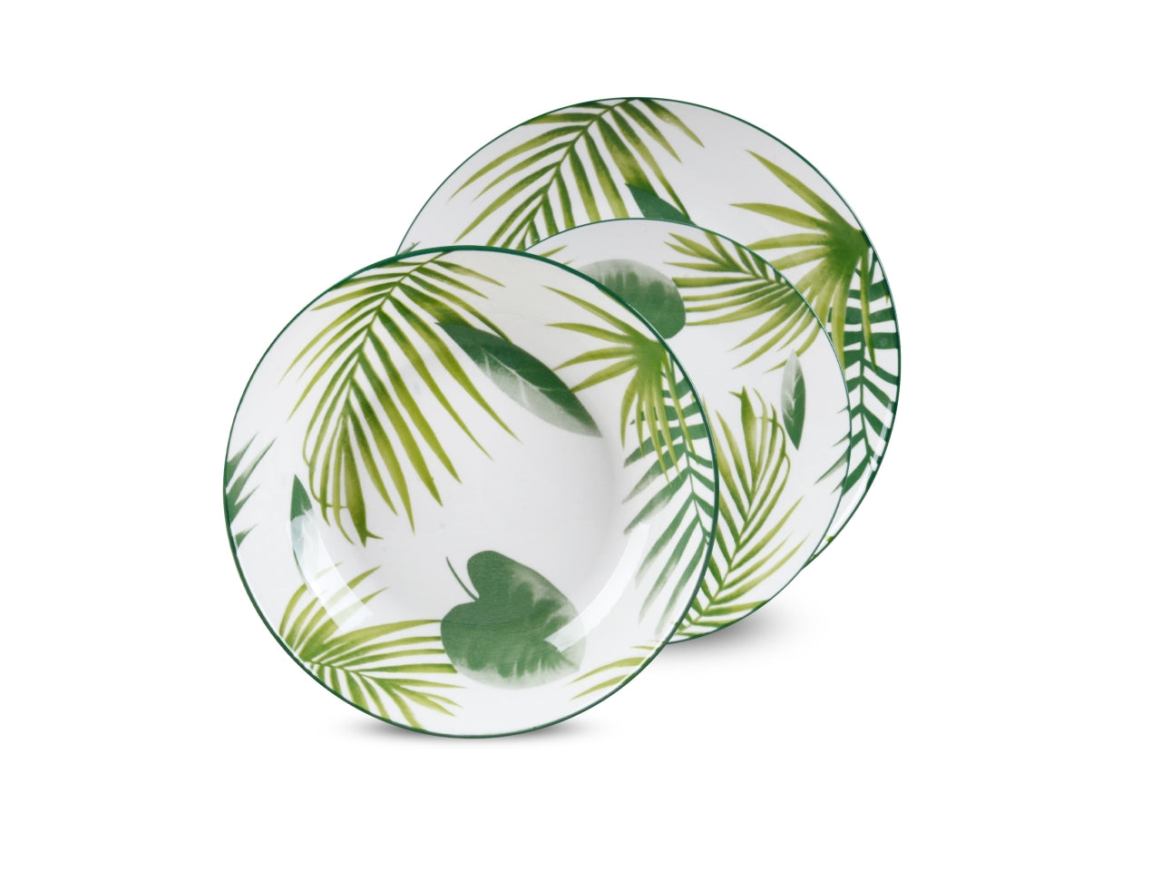 Set piatti per 6 persone in ceramica bianco e verde jungle con foglie - Casa Milano
