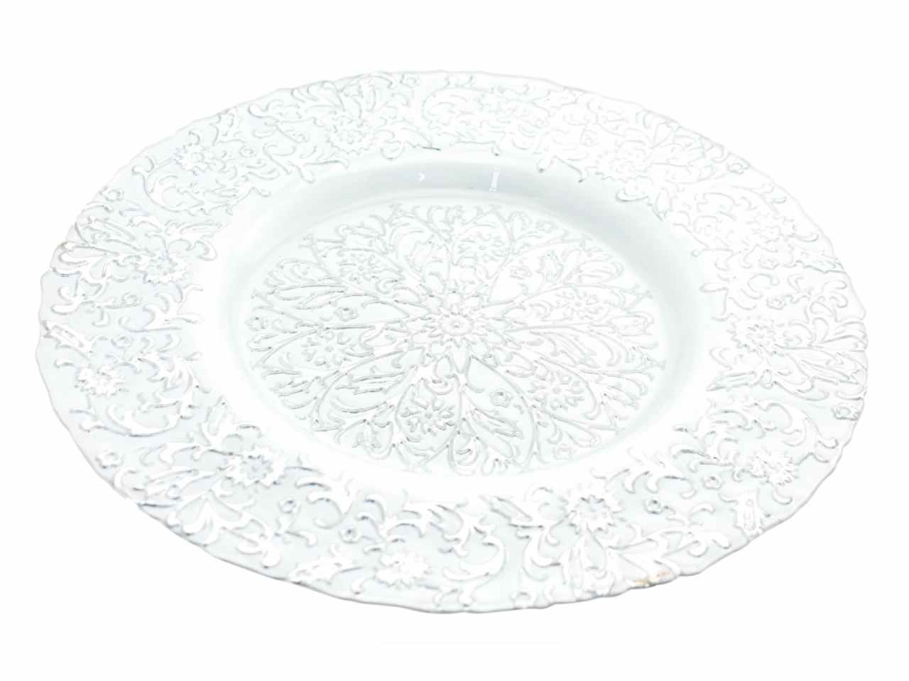 Sottopiatto in vetro d.33cm bianco/argento