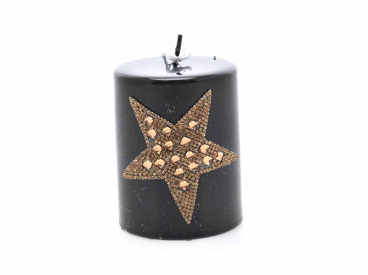 Candela con stella 7x7x9cm nero/ oro