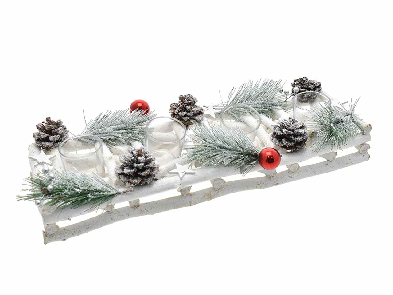 Porta tealight 4 fiamme 47x14cm
