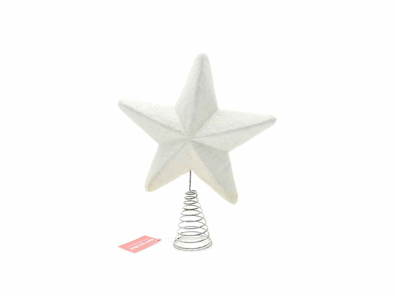 Puntale albero 19cm con glitter bianco