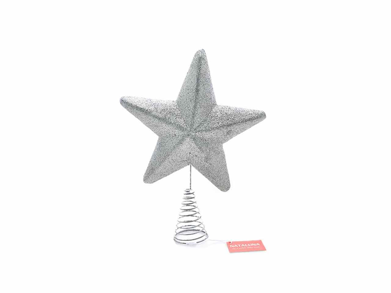 Puntale albero 26cm con glitter argento