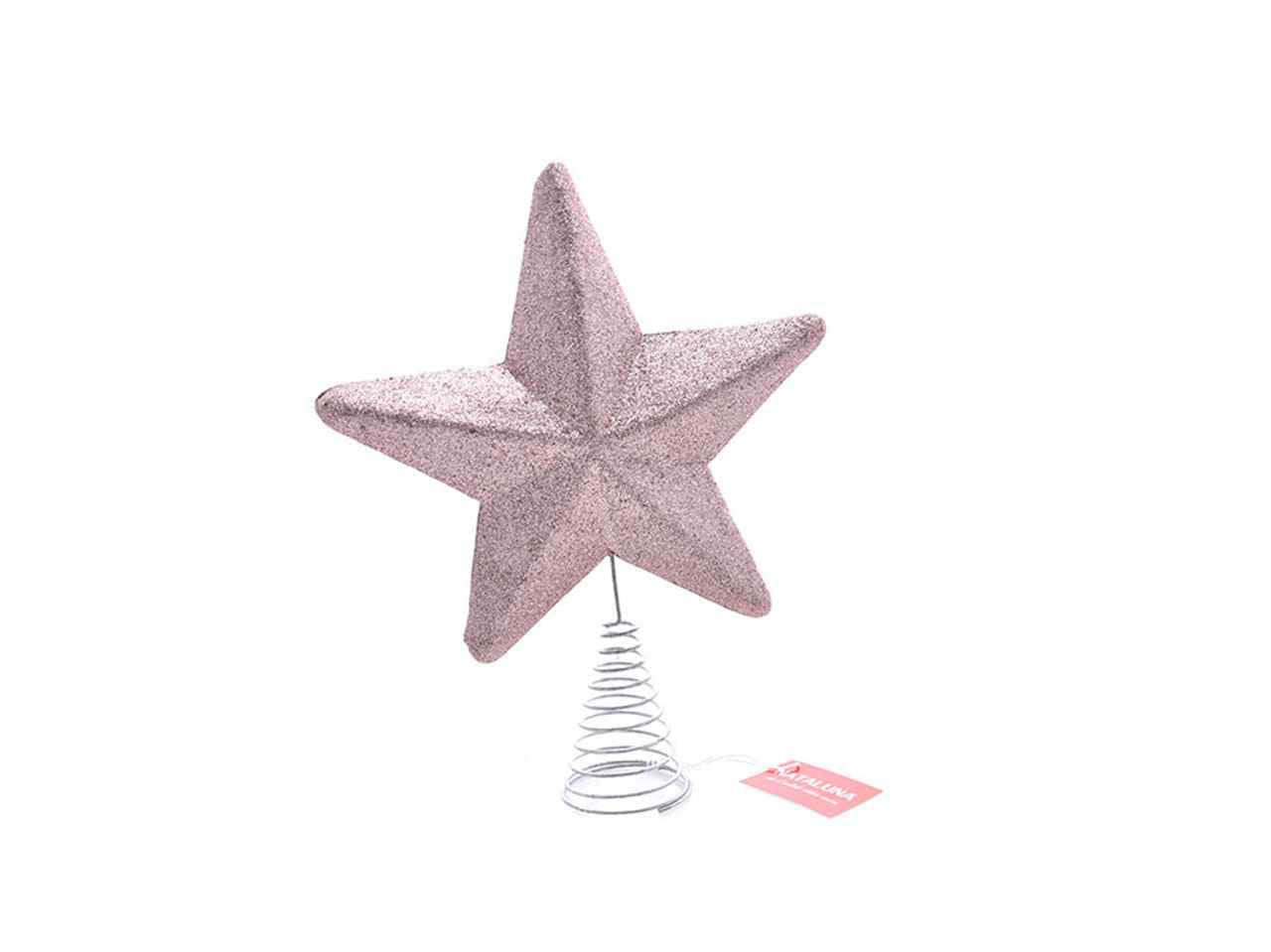 Puntale albero 26cm con glitter rosa