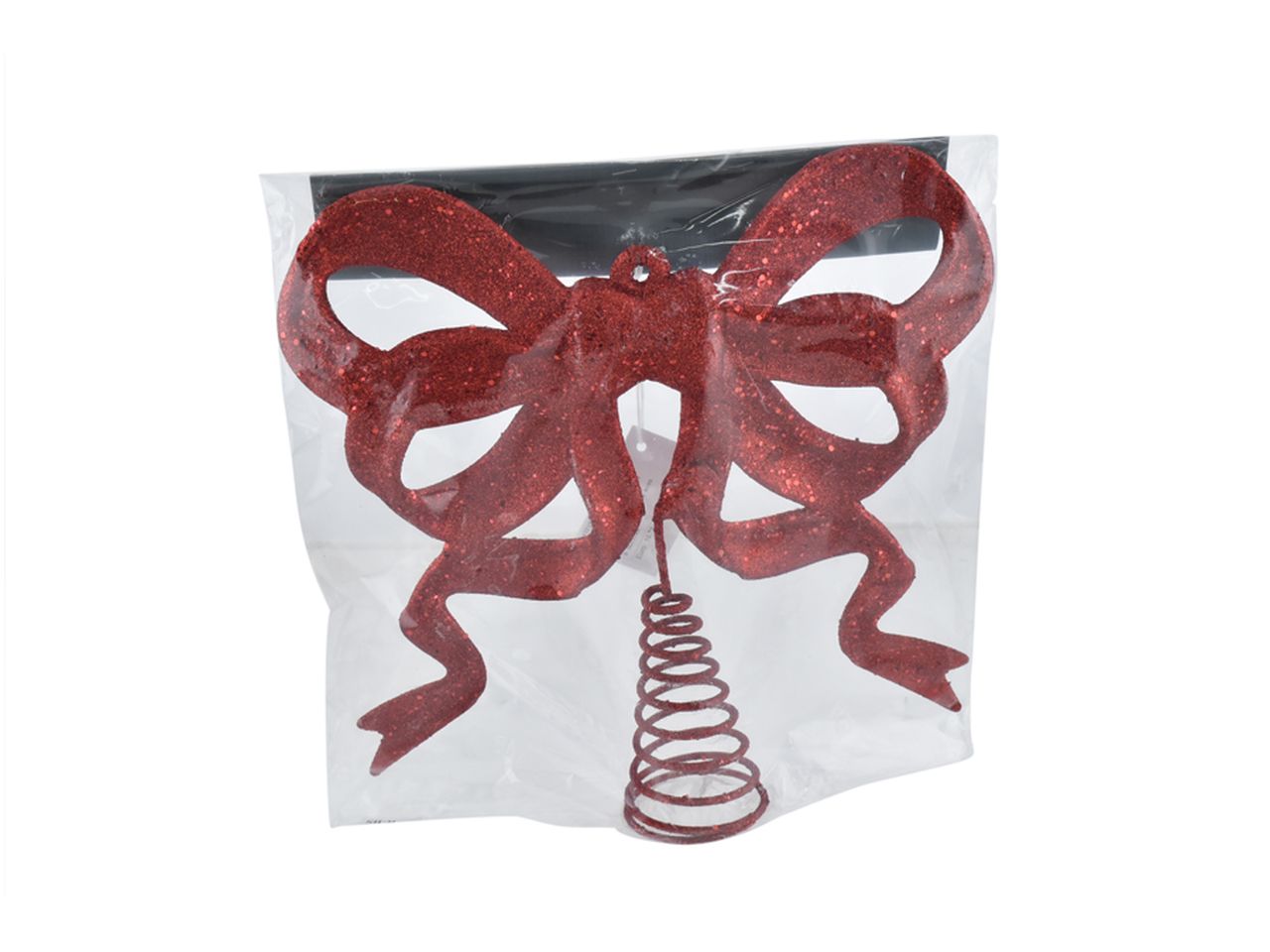 Puntale natalizio fiocco misura 28cm colore rosso glitter