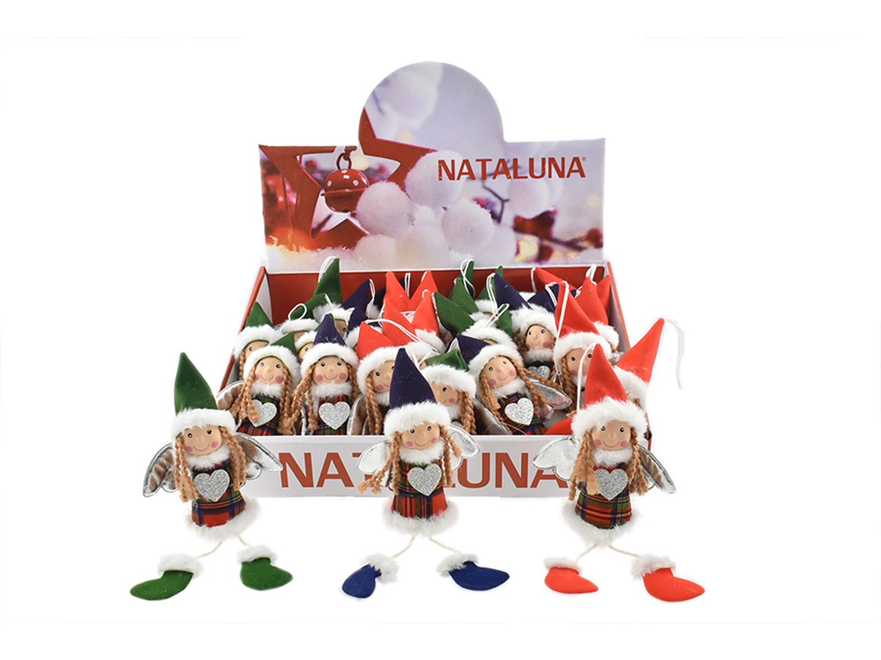 Appendino bambolina con ali misura h.22 fantasia scozzese d.8 in 3 colori