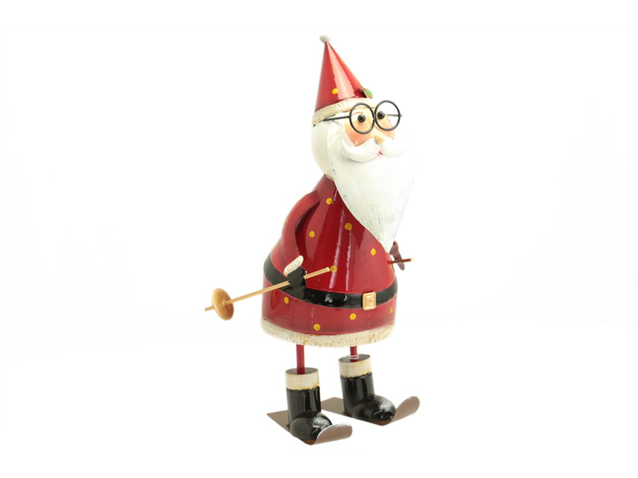 Babbo natale con sci in metallo misura 42cm colore rosso