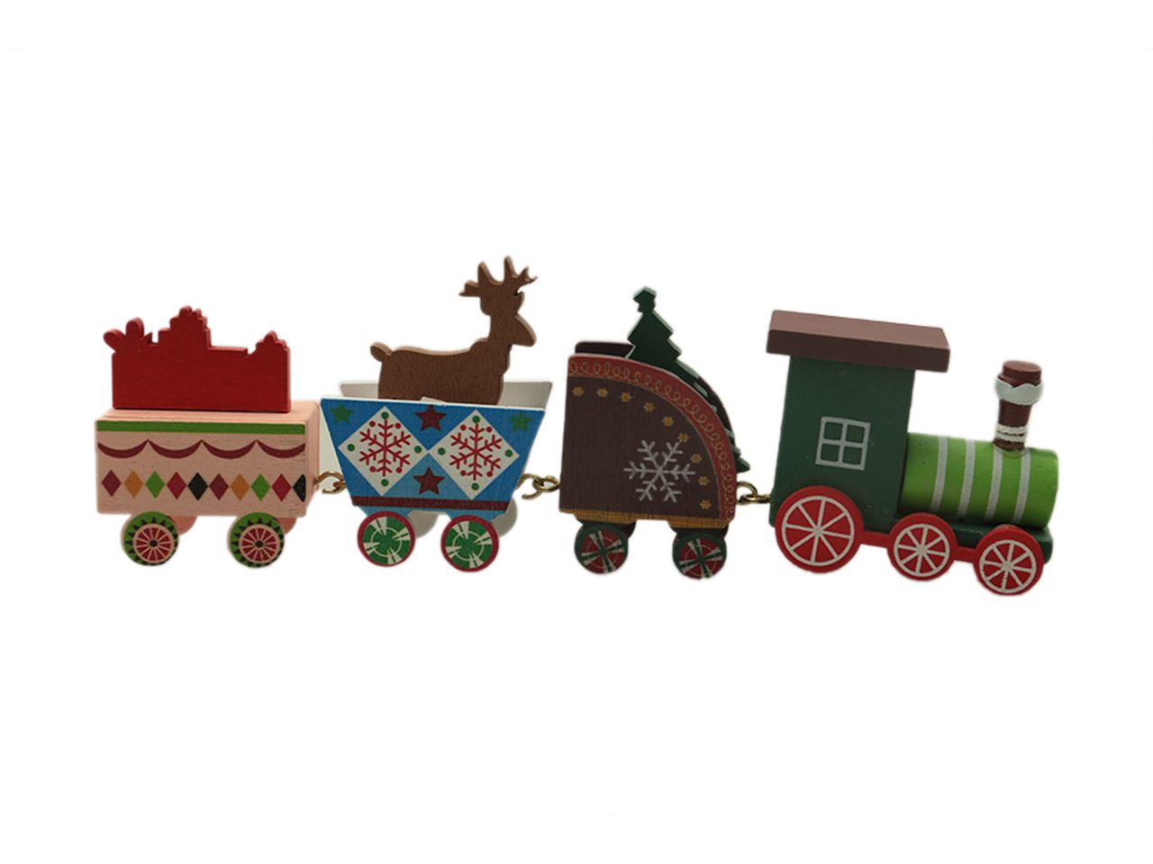 Trenino in legno misura 20x6cm con renna e regali