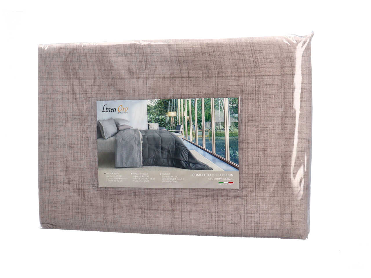 Flein completo letto flanella stampato 2p tortora