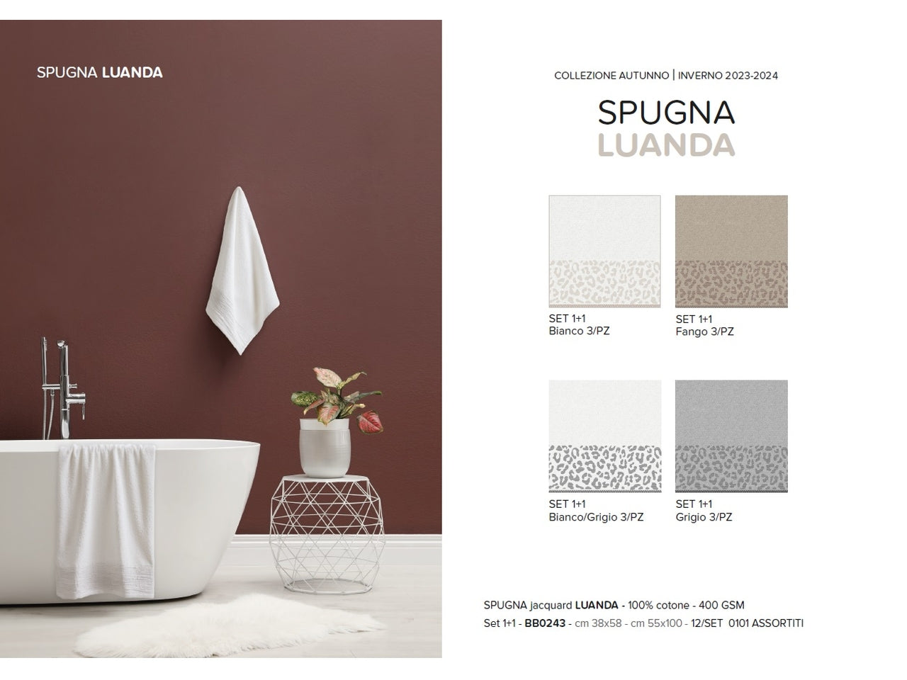 Set asciugamani spugna Luanda jacquard in cotone 4 colori assortiti fantasia animalier, 400 gsm, Linea Oro - Carillo Home