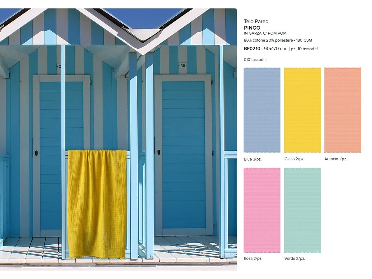 Pingo telo pareo con pom pom misura 90x170cm assortiti