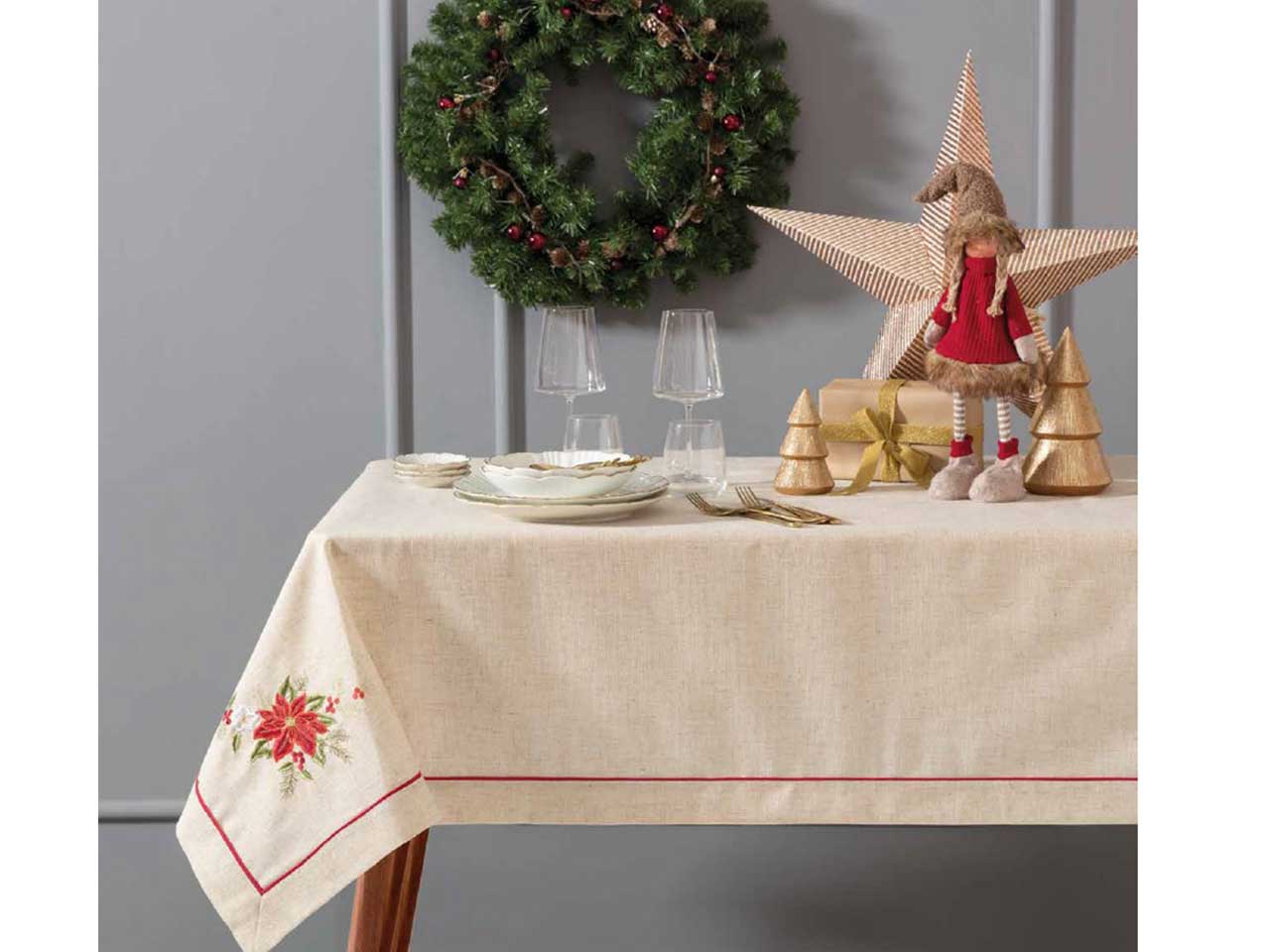 Christmas star tovaglia ricamata 140x240cm oro
