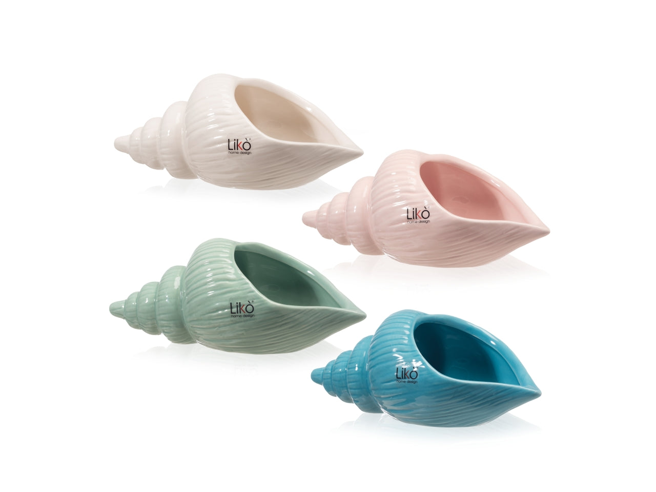 Vaso decorativo stile marinaro in ceramica lucida, forma conchiglia in colori assortiti, 7,5x20x9cm - Likò