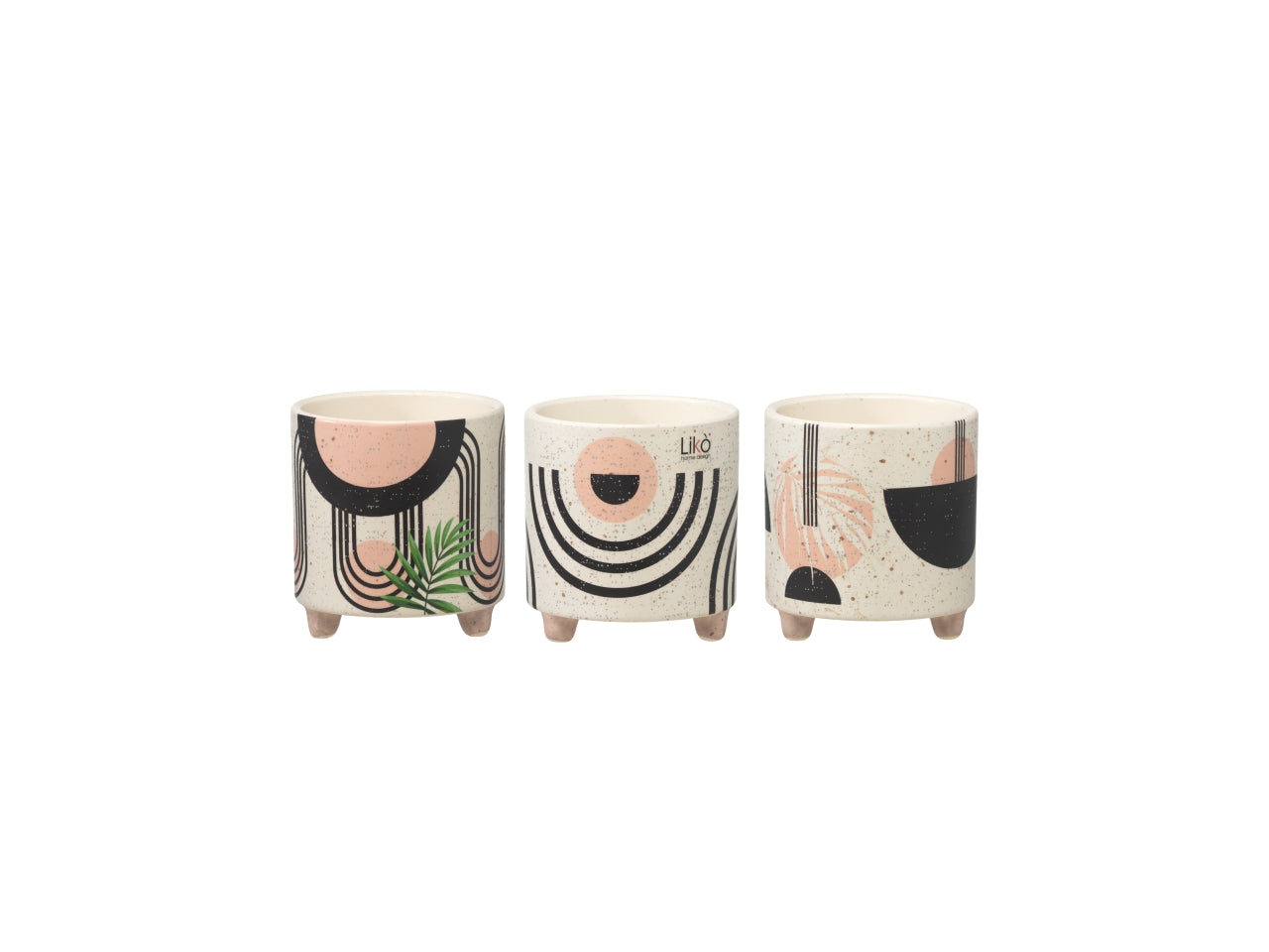 Cachepot art decò in ceramica multicolor a forma cilindrica 7,3x7,7 cm