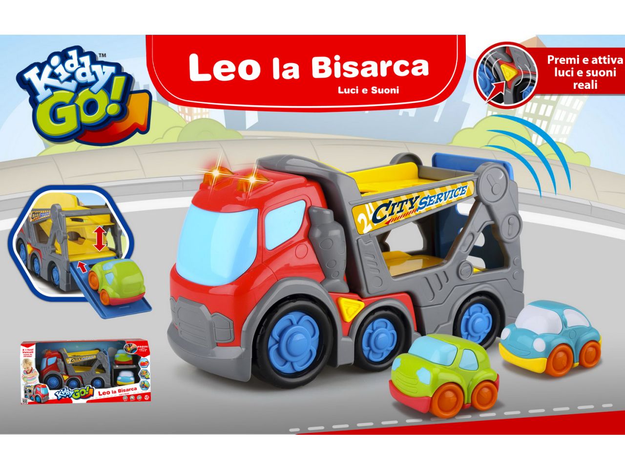 Kiddygo! leo bisarca e 2 auto con luci suoni