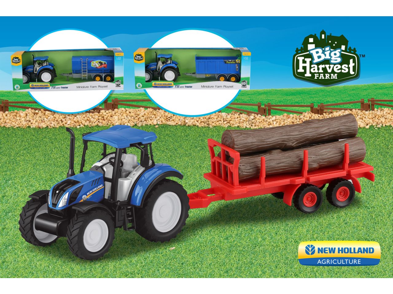 New holland trattore con rimorchio in 3 assortimenti