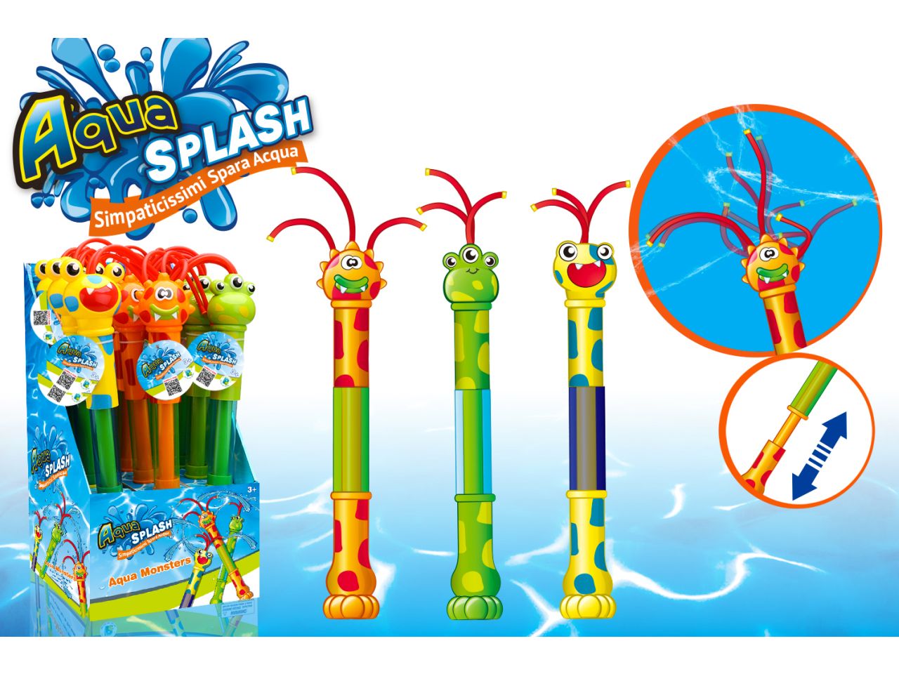 Aqua monsters spara acqua con capelli assortiti