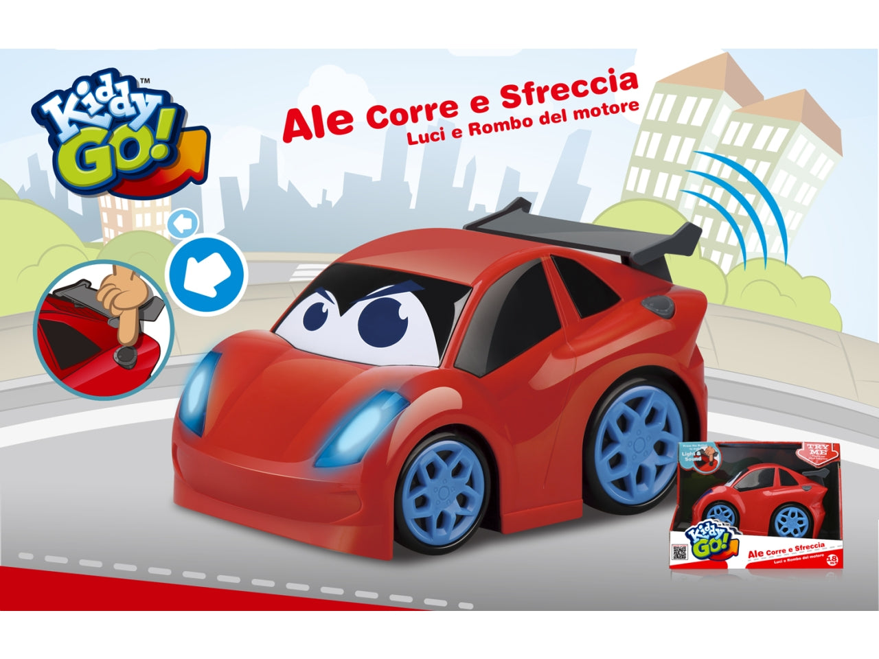 Macchinina per bambini Kiddygo! "Ale corre e sfreccia" con rombo del motore e luci