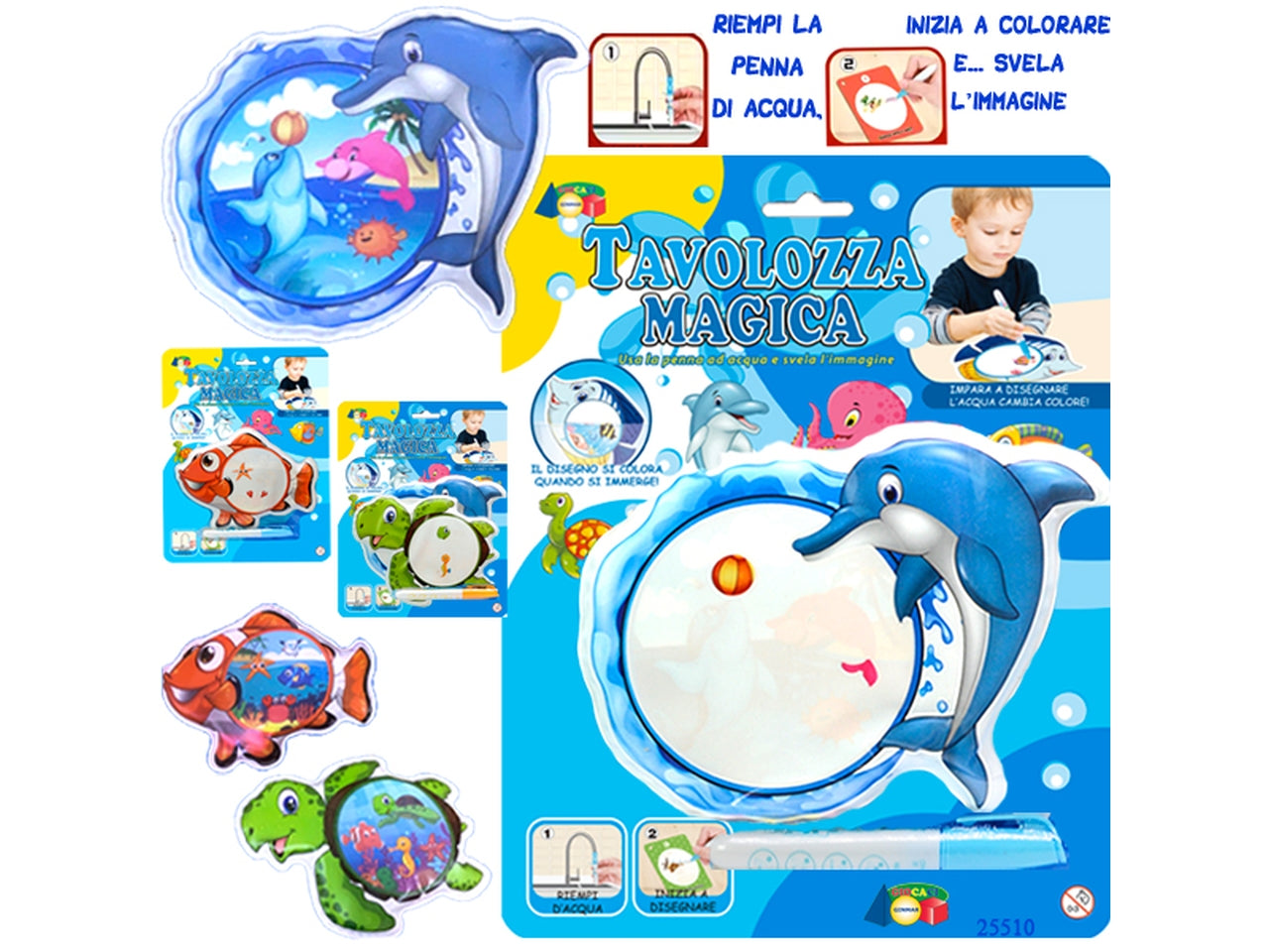 Set disegno pesci da colorare con pennarello assortiti