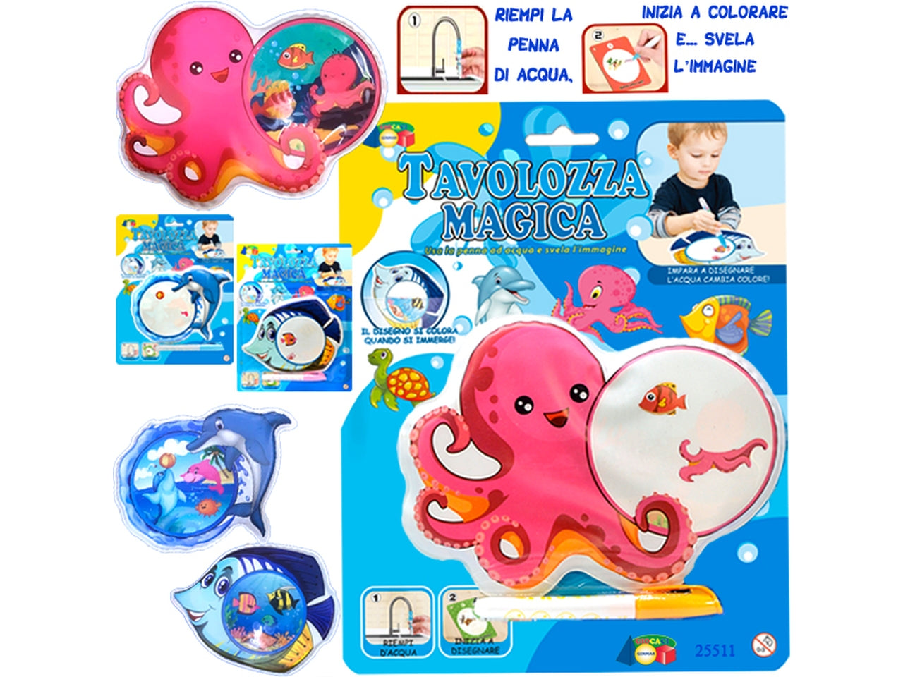 Set disegno pesci da colorare con pennarello assortiti