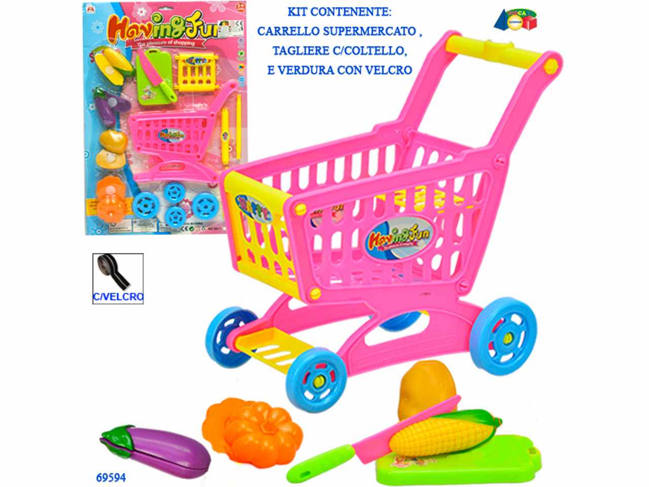 Set carrello supermercato colore verde velcro