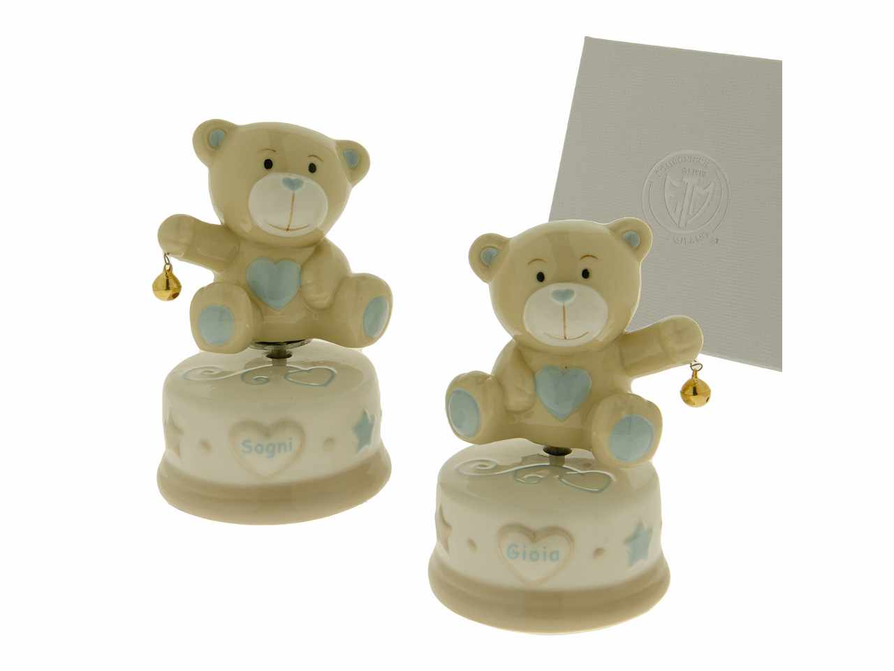 Statuetta figura benny orso celeste con carillon h12cm