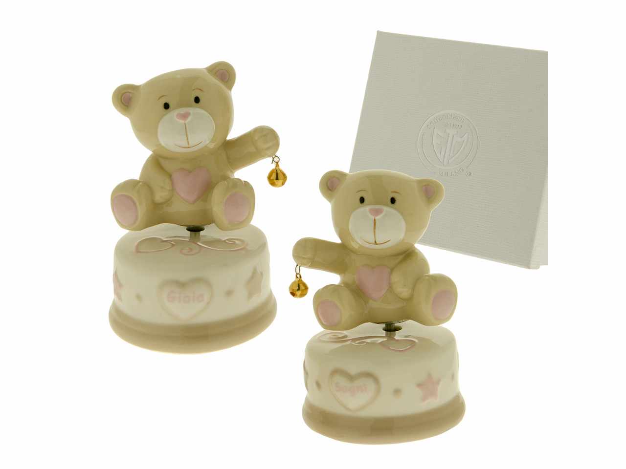 Statuetta benny orso rosa con carillon h12cm