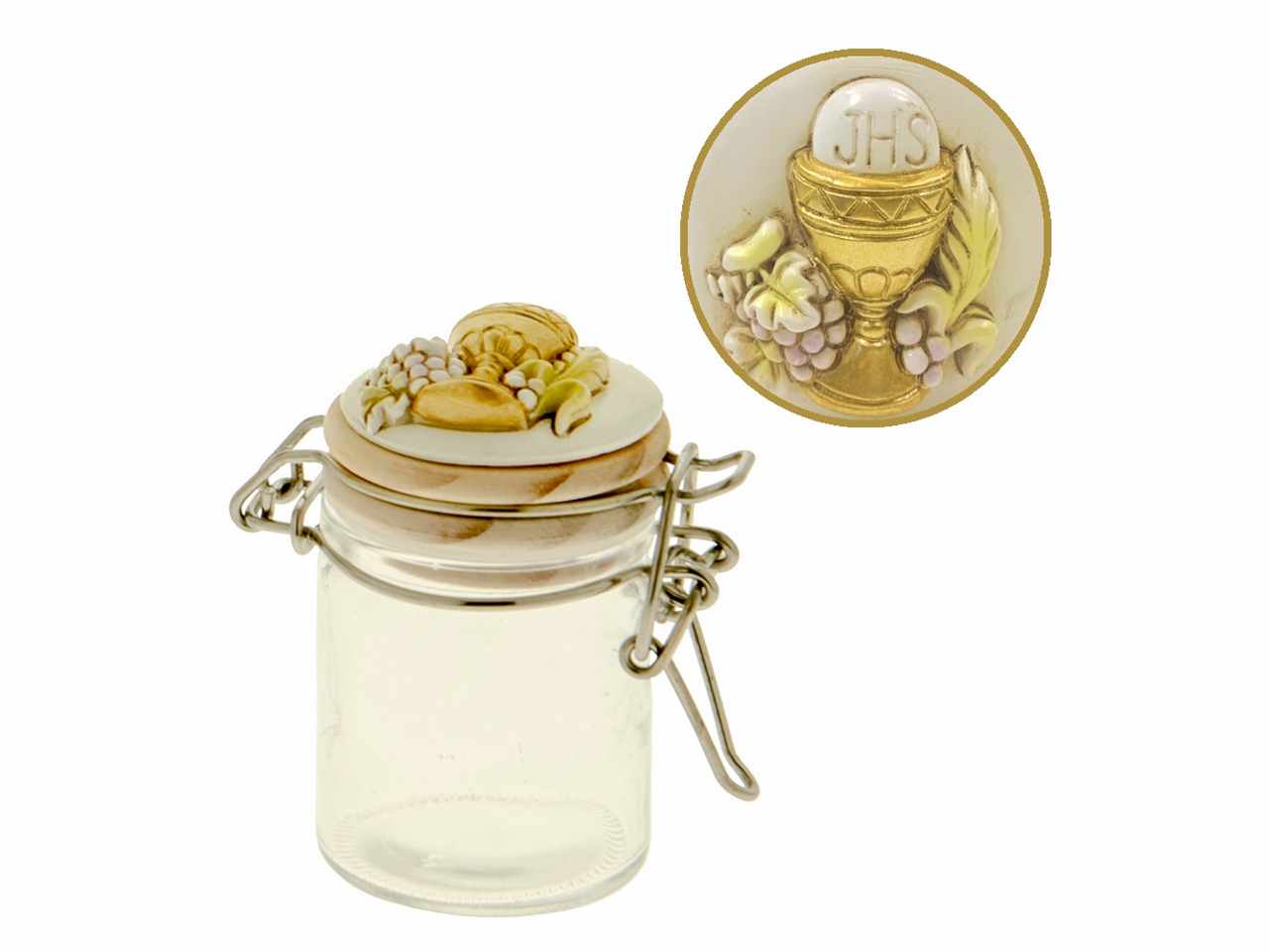 Barattolo decorativo dorata per comunione h8cm
