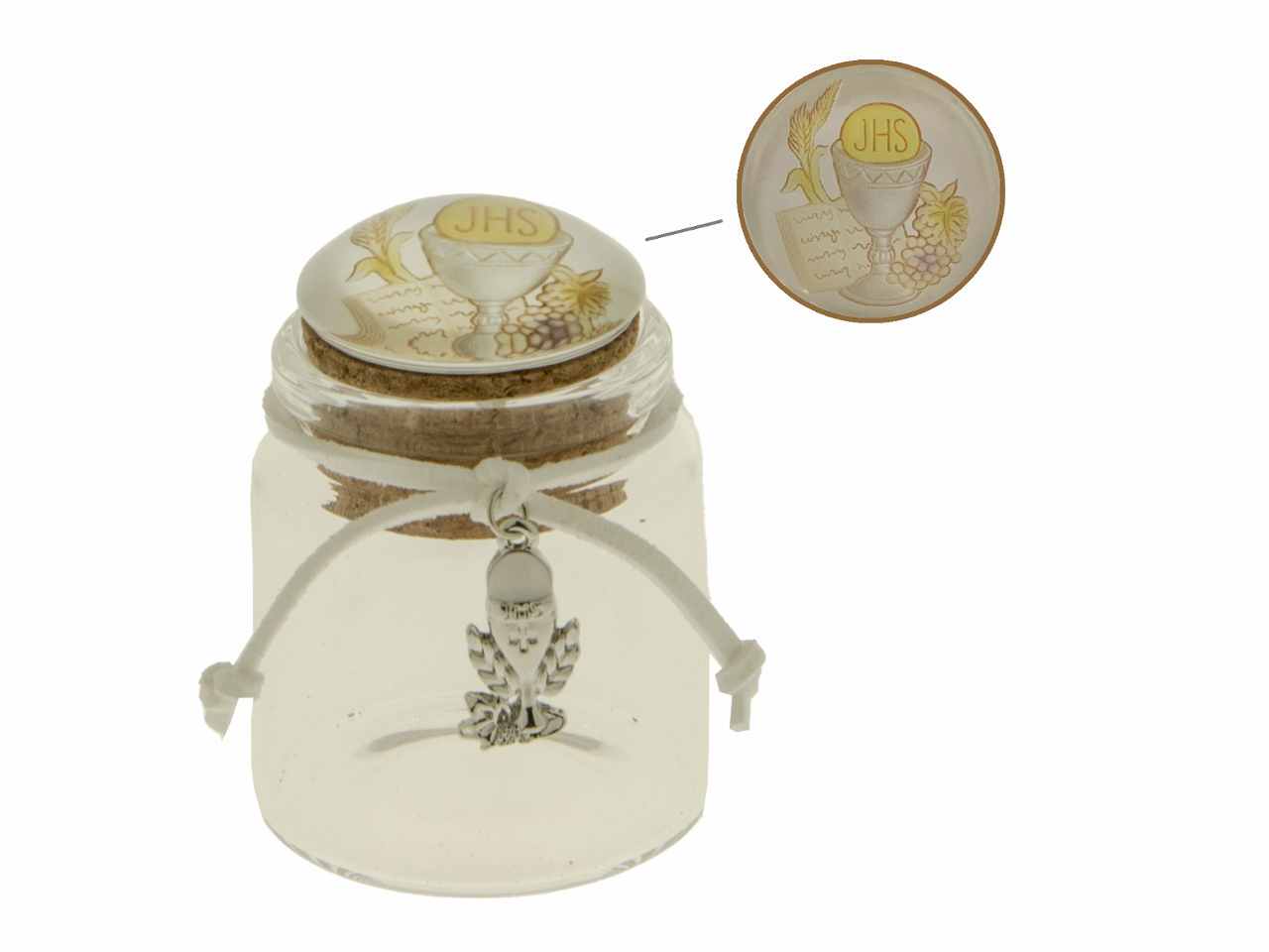 BARATTOLO DECORATIVO VIDRIO PER COMUNIONE H6CM