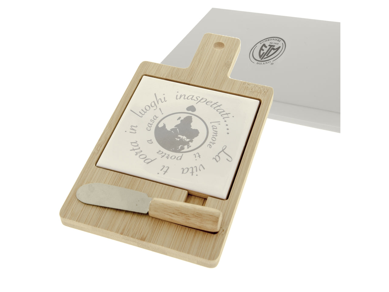 Set formaggio in legno e ceramica, con scritta, per matrimonio e anniversario - 12x22 cm - ETM