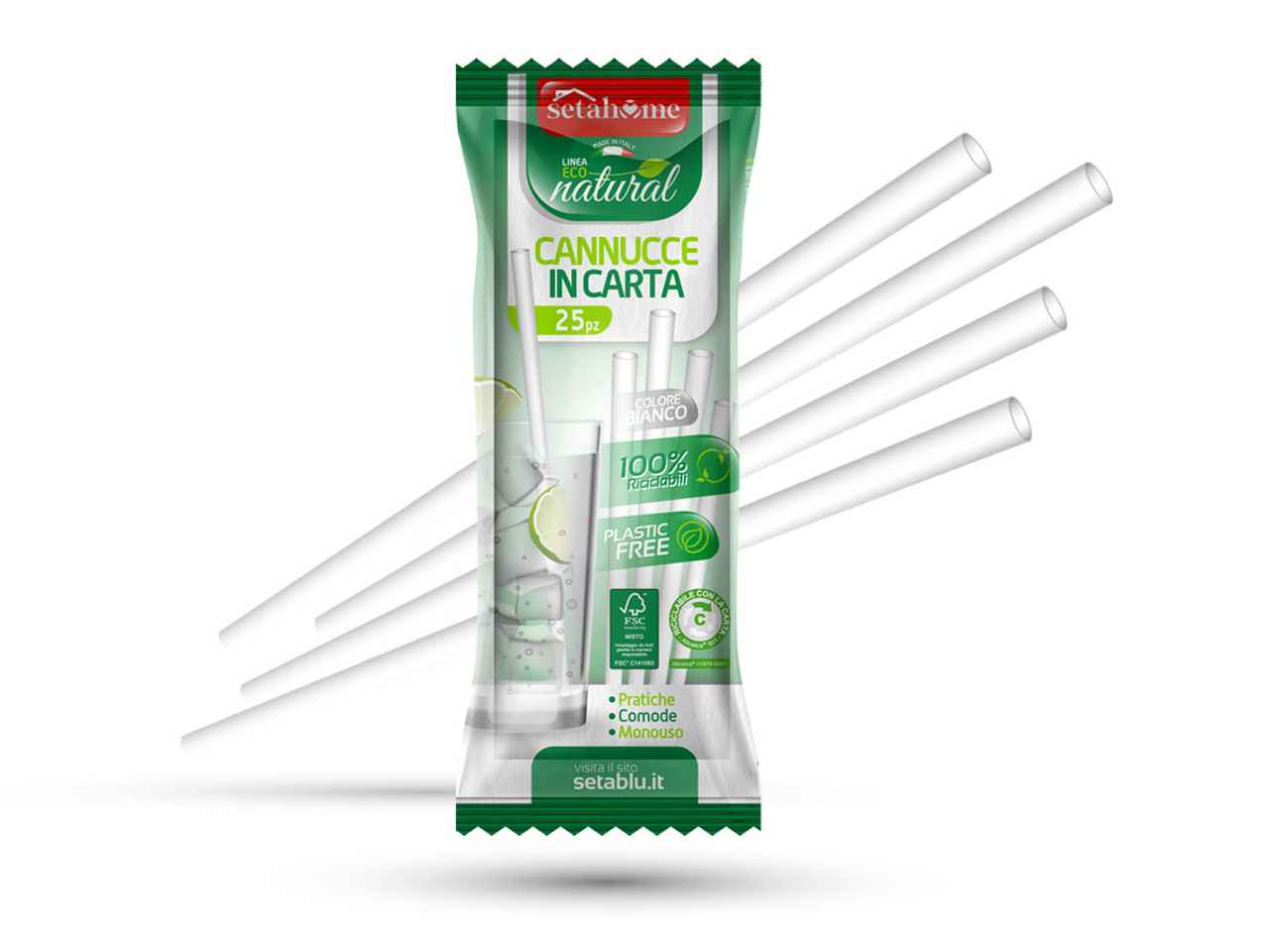 Cannucce riciclabili bianche 25 pezzi 40156
