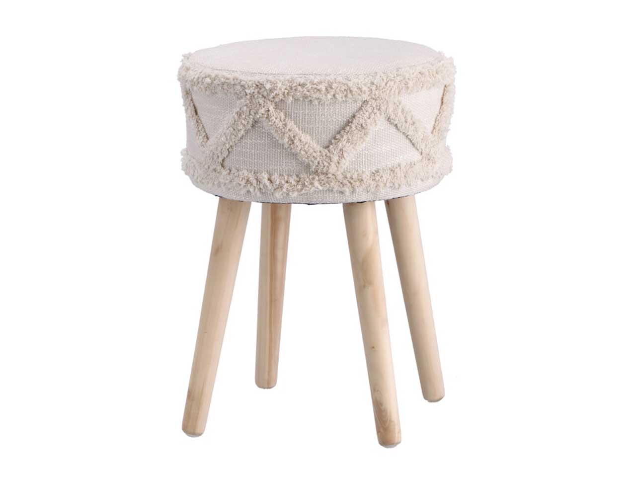 Pouf da salotto in cotone con gambe in legno, avorio, stile boho - d.32xh.41 cm - Star