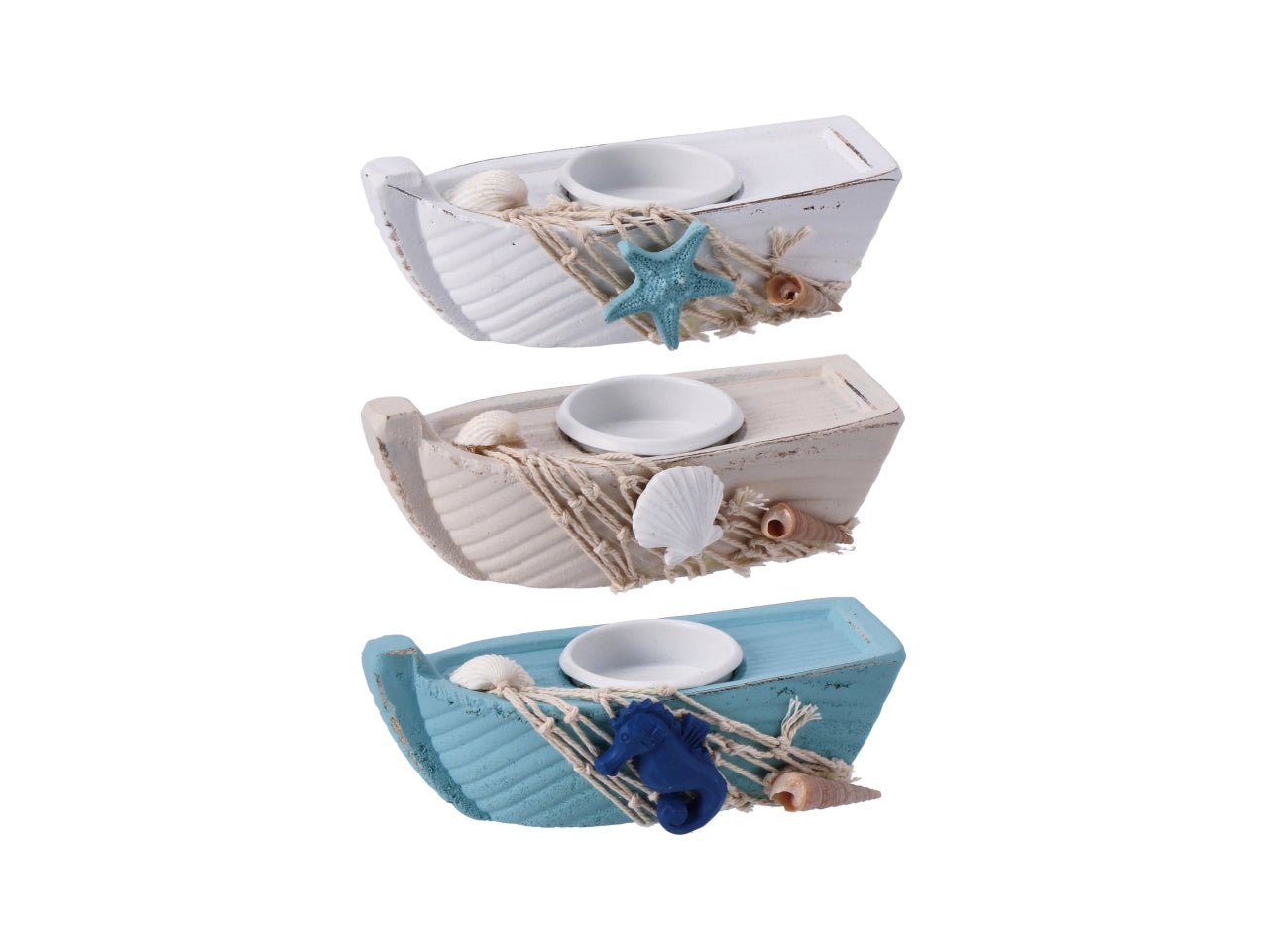 Barchetta porta tealight in legno stile marinaro in colori assortiti, 13,5x6,5xh.5,5cm - AD Trend