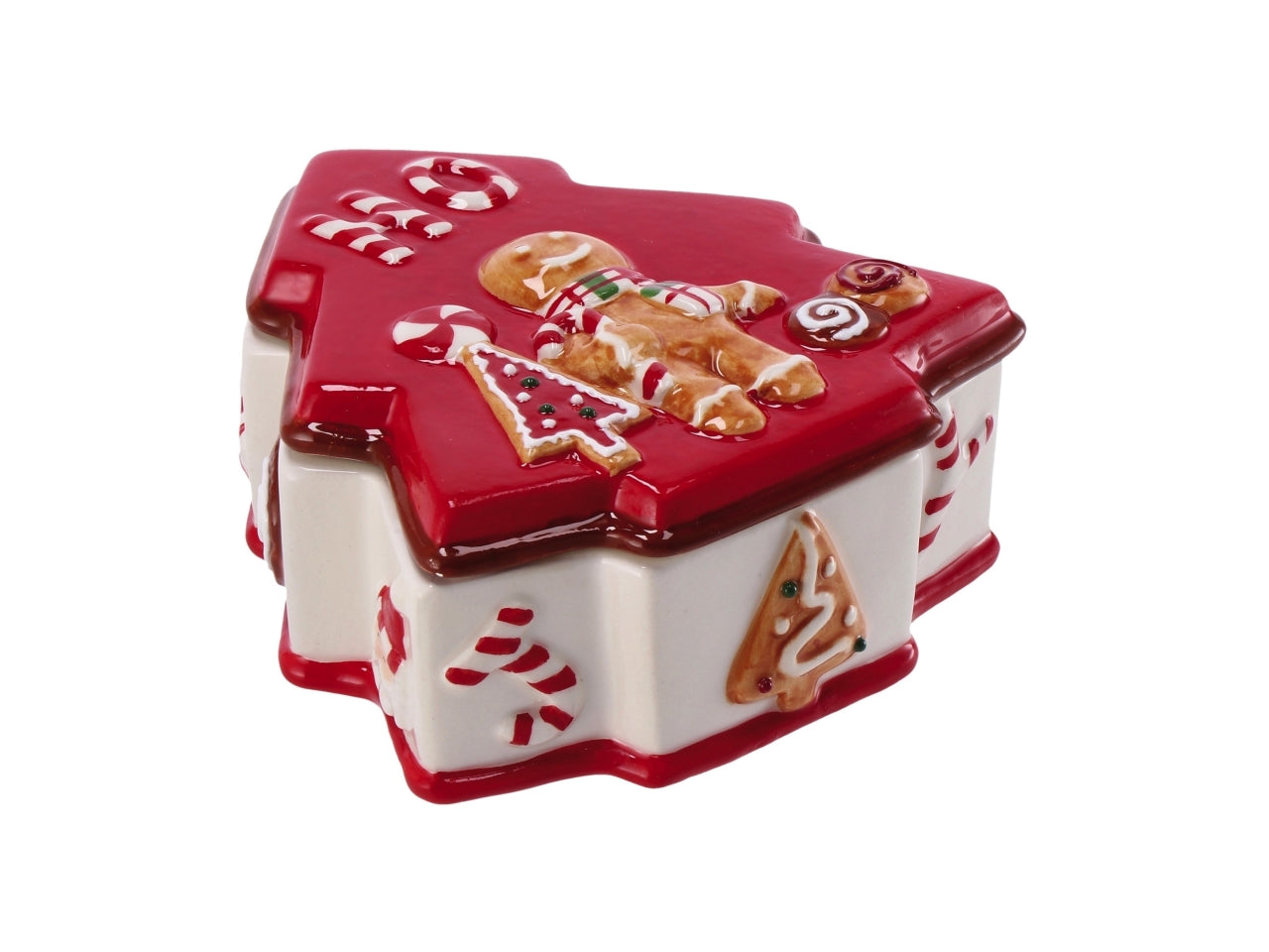 Scatola natalizia in ceramica a forma di albero  misura12x13xh5cm - disponibile in due varianti di colore
