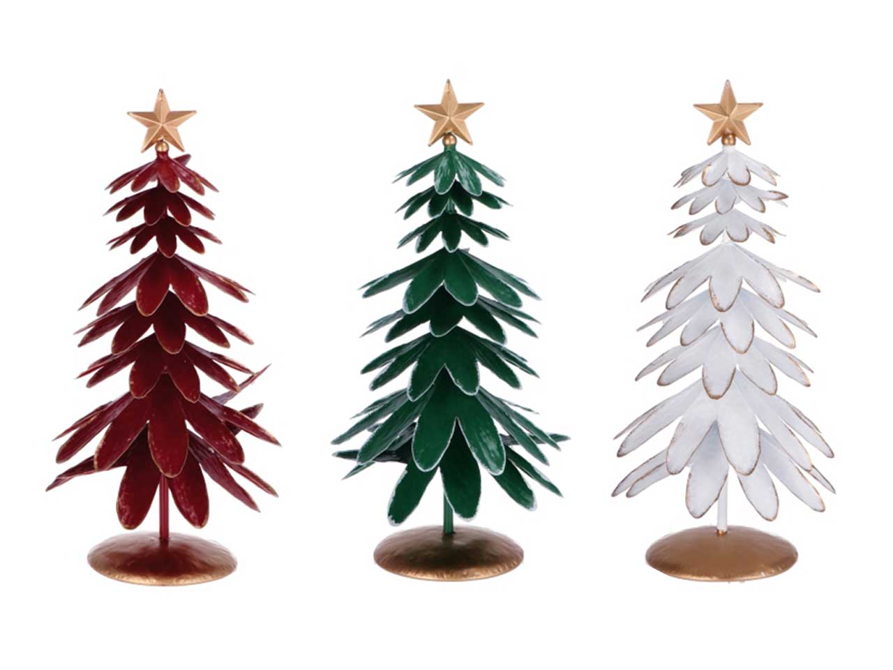 Albero di natale in ferro opaco rosso, verde e bianco 51x16 cm - Ad Trend