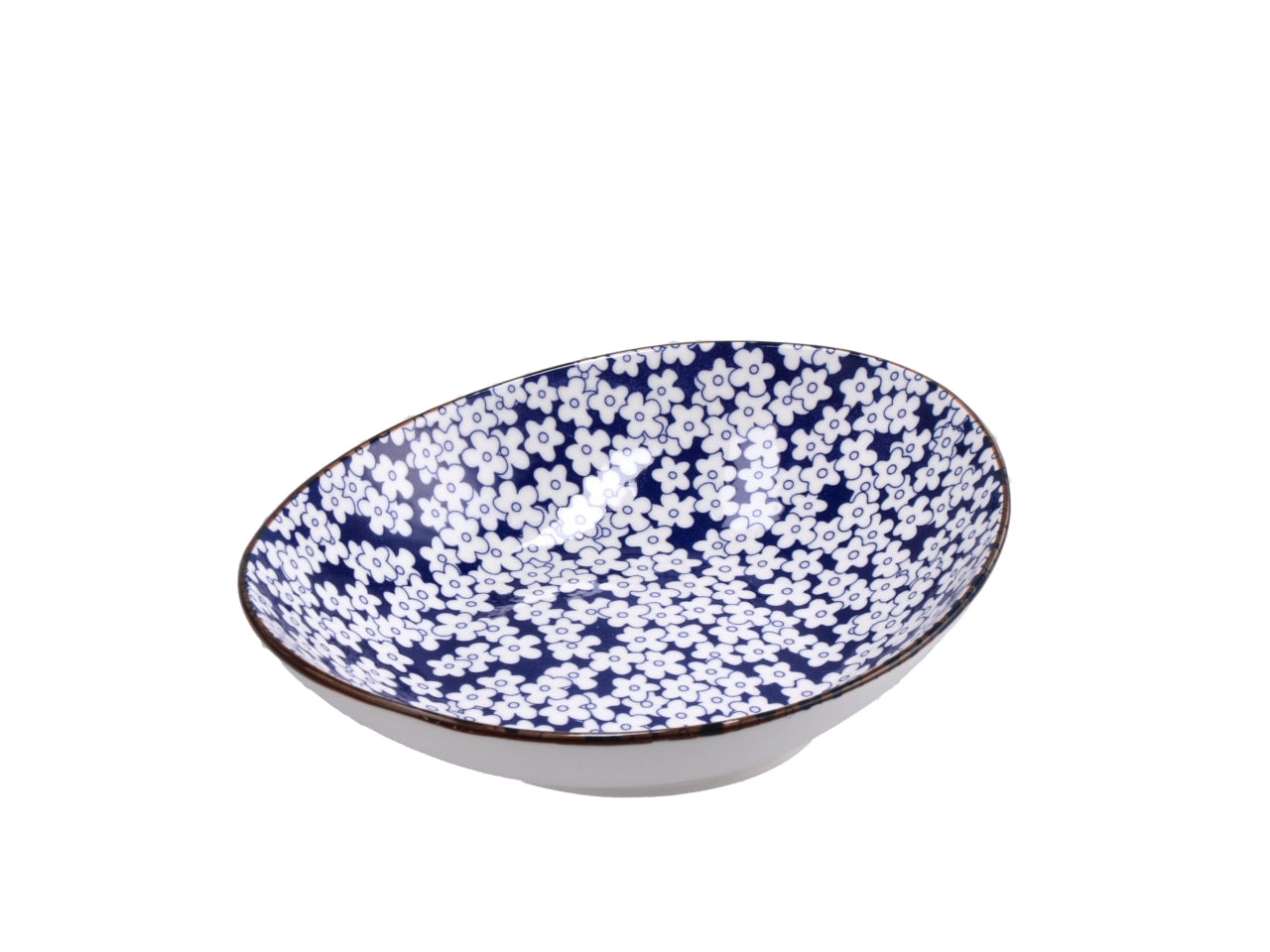 Ciotola in ceramica blu e beige floreale e botanica 20x16x5 cm - Star
