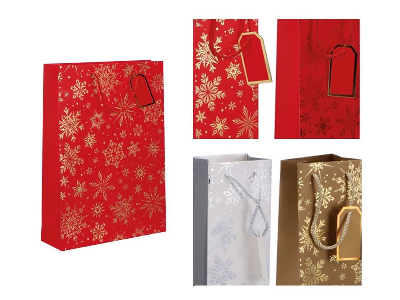 Busta regalo natalizia fiocco di neve in carta 3 colori assortiti 33x10x46 cm - AD Trend