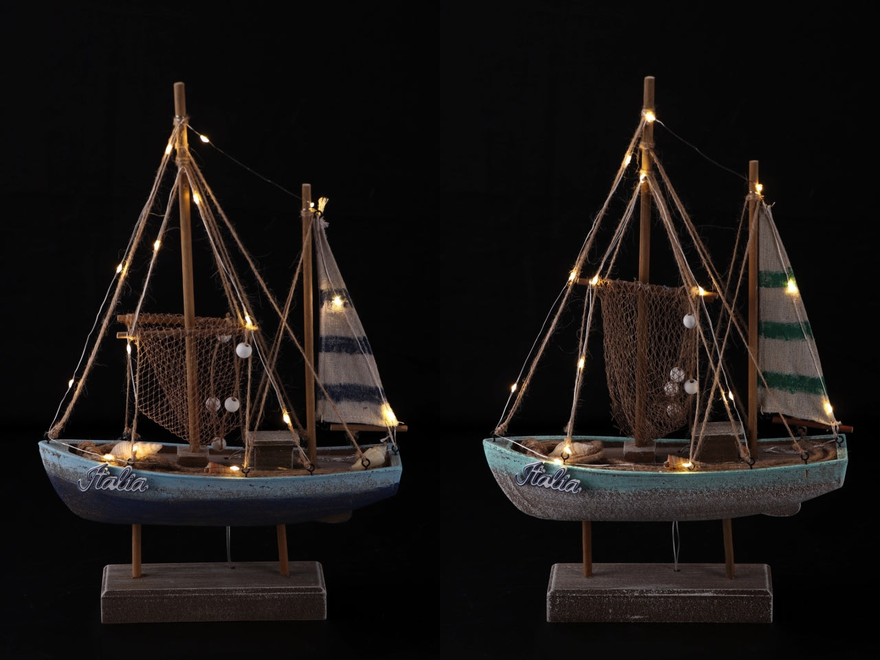 Statua barca a vela in legno con 15 led stile marinaro 28,5x42,5x8 cm - Star