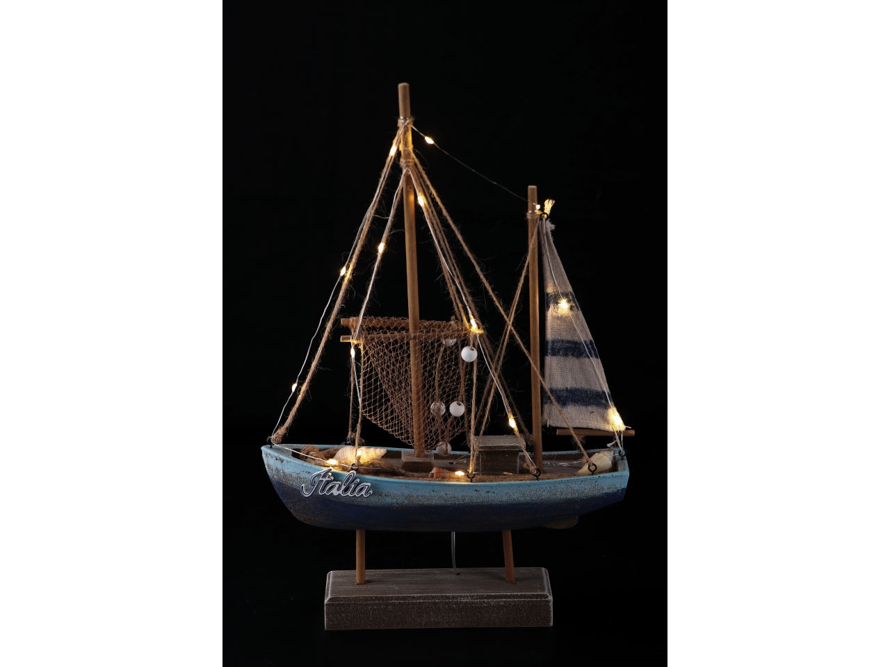 Statua barca a vela in legno con 15 led stile marinaro 28,5x42,5x8 cm - Star