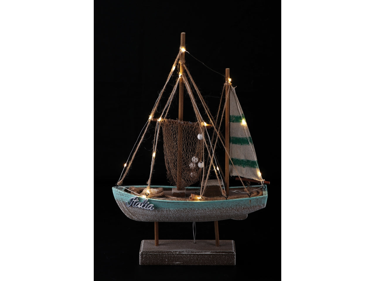 Statua barca a vela in legno con 15 led stile marinaro 28,5x42,5x8 cm - Star