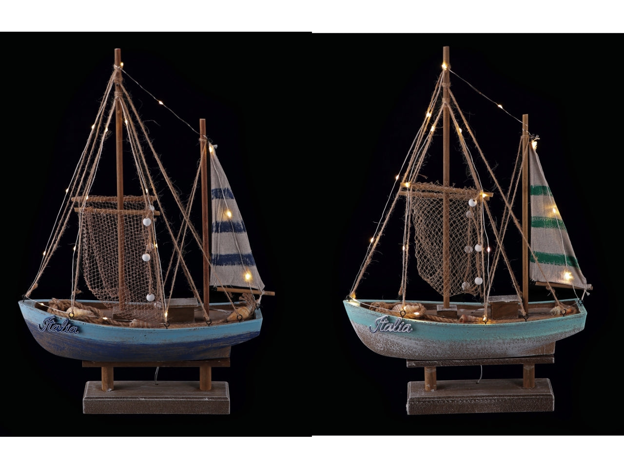Statua barca a vela in legno con 18 led stile marinaro 36x11,5x54 cm - Star