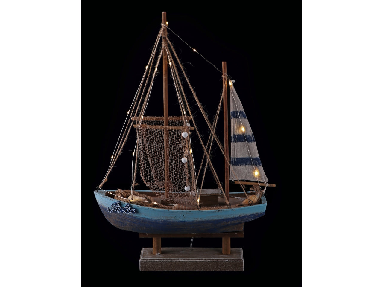 Statua barca a vela in legno con 18 led stile marinaro 36x11,5x54 cm - Star