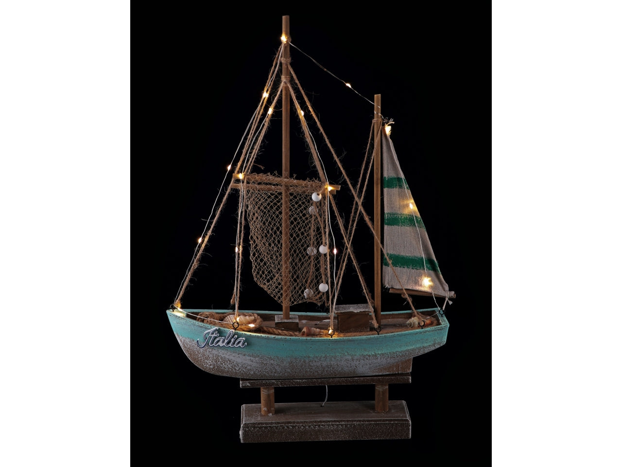 Statua barca a vela in legno con 18 led stile marinaro 36x11,5x54 cm - Star